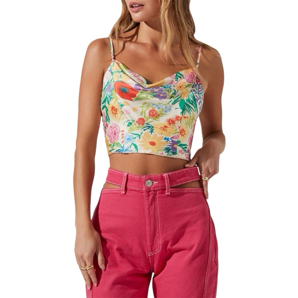 ASTR The Label Ellery Floral Crop Top Orange Pink Strappy Zip Side Sz M